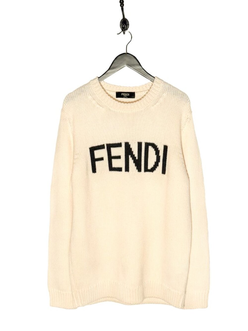 Fendi Ivory Wool Logo Intersia Knit Sweater